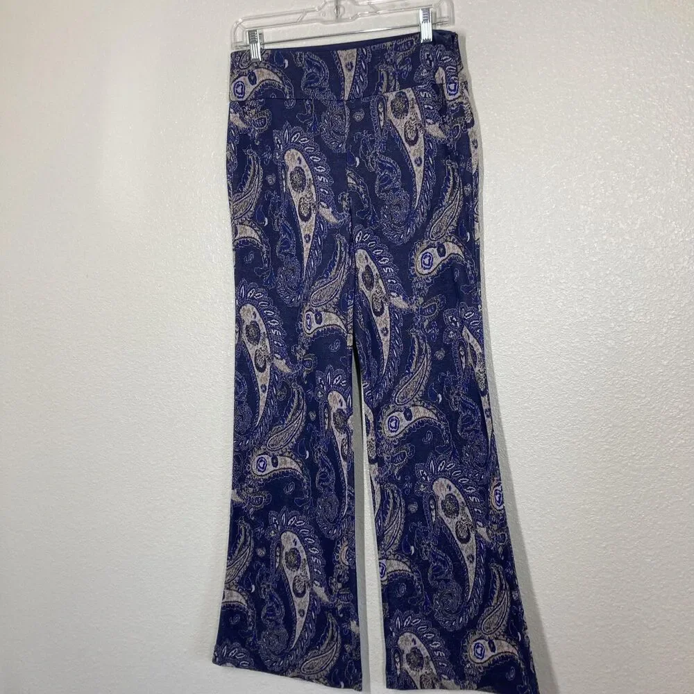 Maeve Maria Pants Womens 6 Blue Paisley Metallic Flare Anthropologie